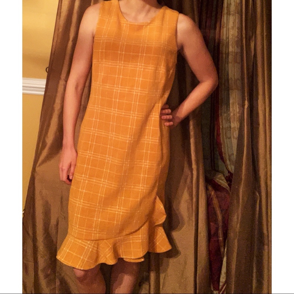 Ann Taylor Gold Windowpane Plaid Dress